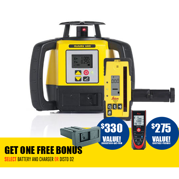 Leica Rugby 680 Rotating Grade Laser Level with RodEye 160 Digital Laser Receiver (requires Li ion batteries)