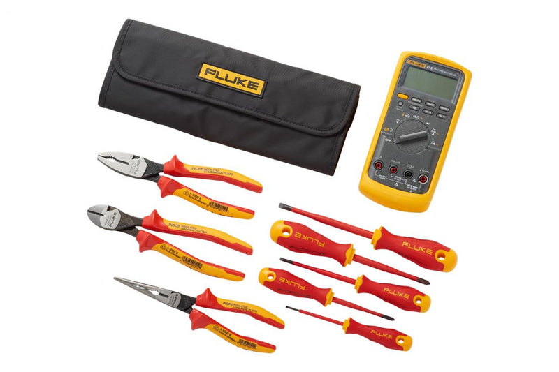 Fluke IB875K 87v Multimeter + Insulated Hand Tools Starter Kit in Roll-up Tool Pouch (item no. 5067419)