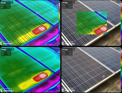 A scene shown in four thermal camera image modes